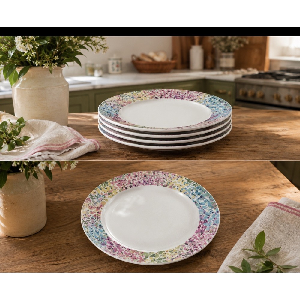 Set of 6 Newcor Mirage 6137 Dinner Plates Vintage 1992 Floral Pastel Stoneware